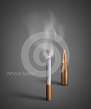 Smoldering cigarette with a smoke