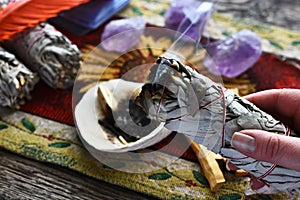 Smoldering White Sage Smudge Stick Close Up