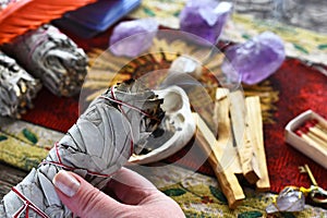 Smoldering White Sage Smudge Stick Close Up