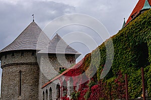 Smolenice castle in Slovakia on the rise, red and green, Europe