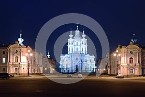 Smolniy Cathedral at night, Saint Petersburg