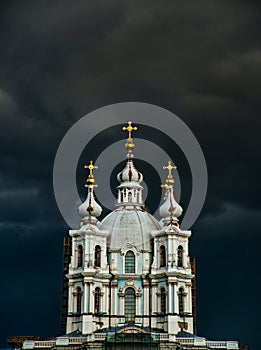 Smolny Cathedral, part of the architectural ensemble of the Smolny Monastery. Saint Petersburg, Russia.