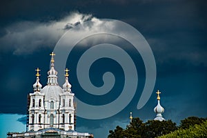 Smolny Cathedral, part of the architectural ensemble of the Smolny Monastery. Saint Petersburg, Russia.