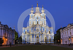 Smolny of the resurrection of Christ Cathedral in St. Petersburg during the white nights