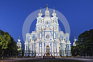 Smolny of the resurrection of Christ Cathedral in St. Petersburg during the white nights