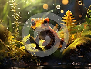 Smoot newt on plant photo