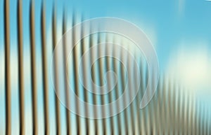 Smooth abstract illustration background. Fence vertical line gradation and the blue sky clouds in the backgrounds. Digital design