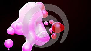 Smooth animation of bubbles, metaball with inner red glow. 3d abstract background with droplets of molten red wax like