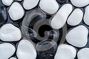 Smooth black and white river stones