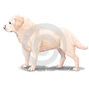 Smooth Collie dog digital art illustration isolated on white background. Scotland origin tricolor working, herding dog. Cute pet