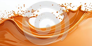 Caramel splash wave pattern created with liquid, isolated on white background for dynamic visual impact
