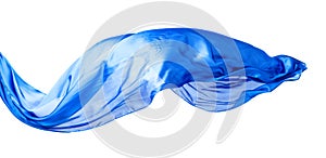 Smooth elegant blue transparent cloth isolated on white background