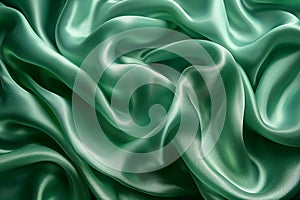 Smooth elegant green silk or satin texture as background, decorative shiny liquid drapery texture, generative ai