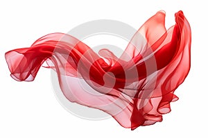 Abstract wave flowing red fabric on transparent. Generative Ai