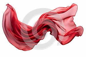 A smooth elegant red transparent fabric separated on a white background. Flying fabric texture. Generative Ai