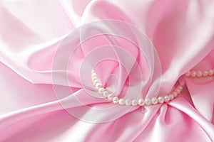 Smooth elegant rose silk background with pearl, Beautiful silk drapes