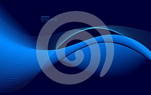Smooth flow of wavy shape with gradient vector abstract background, dark blue design curve line energy motion, relaxing music