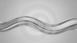 Smooth, flowing silver liquid wave against a subtle gradient gray background, abstract metallic ribbon shape