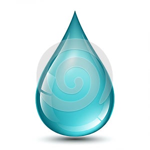A smooth, glossy blue water droplet with a reflective surface. The droplet has a