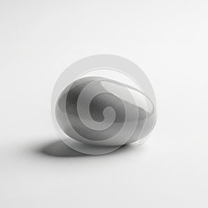 A smooth, glossy, metallic egg-shaped object sits on a white surface. Its reflective