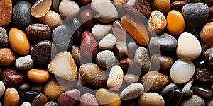 The smooth, glossy texture of a river rock, with waterworn pebbles polished to a high shin