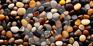 The smooth, glossy texture of a river stone, with waterworn pebbles polished to a high shi