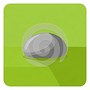 Stone sits on a flat, light green surface within a stylized,