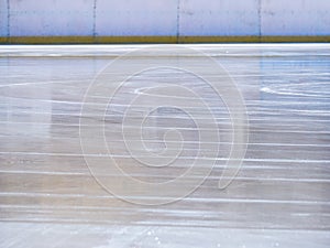 Smooth ice on the ice rink after it was resurfaced