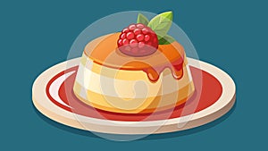 Smooth and indulgent dulce de leche panna cotta topped with a tangy raspberry coulis.. Vector illustration. photo