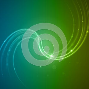 Smooth light blue green waves lines and Lens Flares vector abstract background.