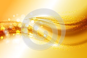 Smooth light gold waves lines and Lens Flares vector abstract background.