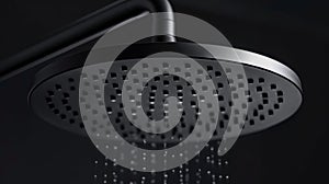 The smooth and lustrous surface of a matte black showerhead with a finegrained texture that adds depth and dimension to photo