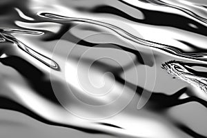 Smooth metallic waves reflect light in silver tones. Neural network AI generated