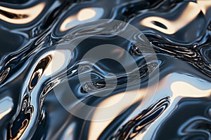 Smooth metallic waves reflect light in silver tones. Neural network AI generated
