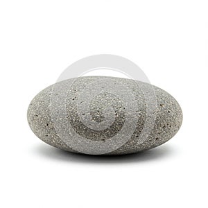 Smooth, oval-shaped gray stone with a slightly textured surface, resting on a white