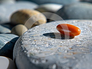 Smooth pebble on a rocky surface photo