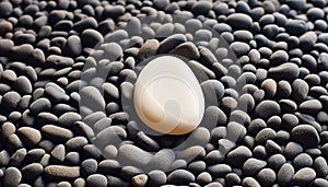 Smooth pebble in water, symbol of fragility generated by AI