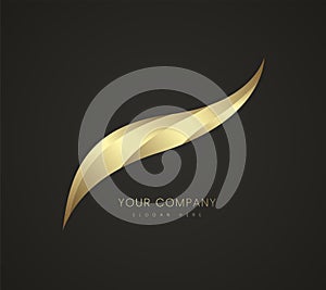 smooth premium logo design on dark background, golden logo style in abstract curves, modern gold icon, symbol, logo, Abstract