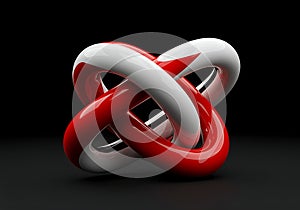 Three Dimensional Red and White Interlocking Ring Abstract Geometric Shape Design