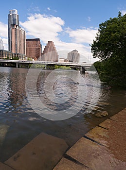 Smooth reflection Austin Texas downtown city skyline Colorado River