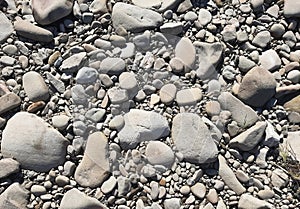 Smooth rocks on the bank of a mountain river