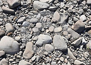 Smooth rocks on the bank of a mountain river