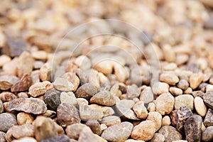 Smooth round pebbles texture background. Pebble sea beach close-up, dark wet pebble and gray dry pebble. High