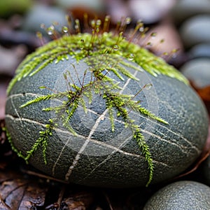 A smooth, rounded gray stone is