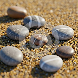 Smooth, rounded pebbles with distinctive white