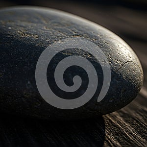Smooth, rounded stone with a dark surface, displaying subtle texture and natural
