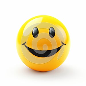 Smooth And Shiny Yellow Smiley Face Ball On White Background