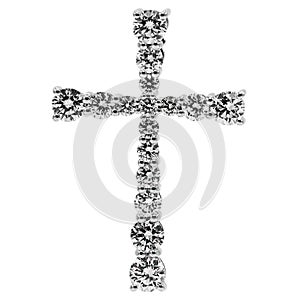Smooth silver cross on a chain with a drop of diamond , cubic Zirconia