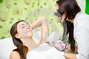 Smooth skin under the arms. Woman on laser hair removal,Body Care. Underarm Laser Hair Removal