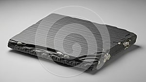 With a smooth slightly ridged surface and rough jagged edges.